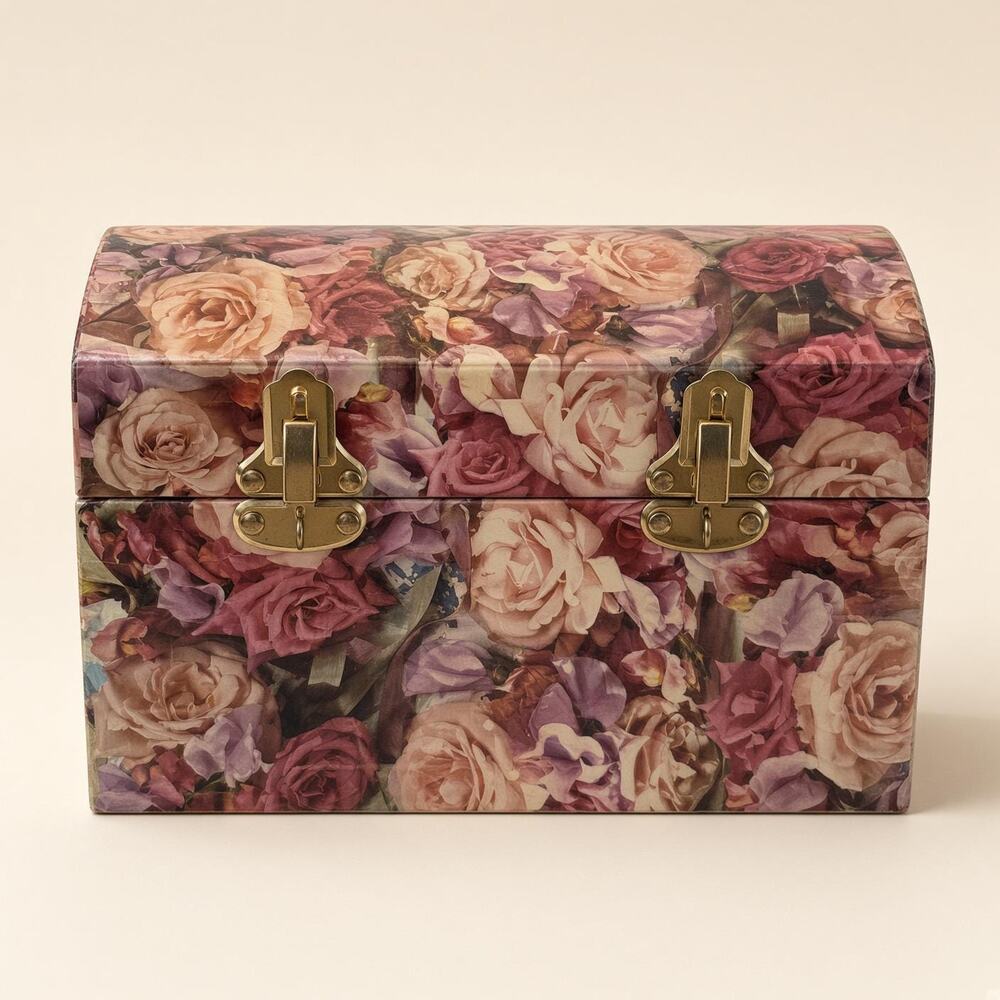 Present Company Rose Floral Trunk Box Tri-Coastal Design NYC 1997 Brass Clasp